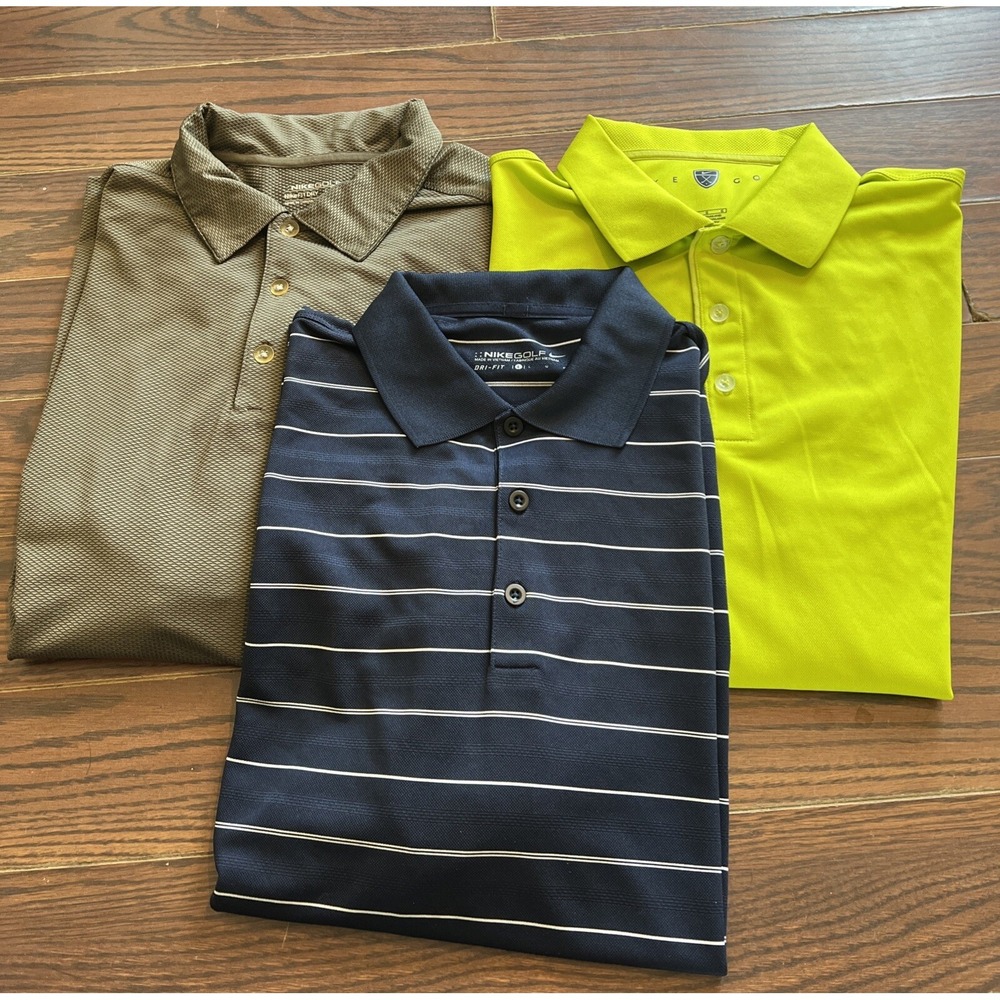 Nike Lot Of 3 Nike Golf Fit Dry Dri Fit Polo Shirts Size Large Solid Striped